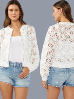 Lovestitch Women’s White Lace Jacket Small - Long Sleeve Cropped, New with Tags